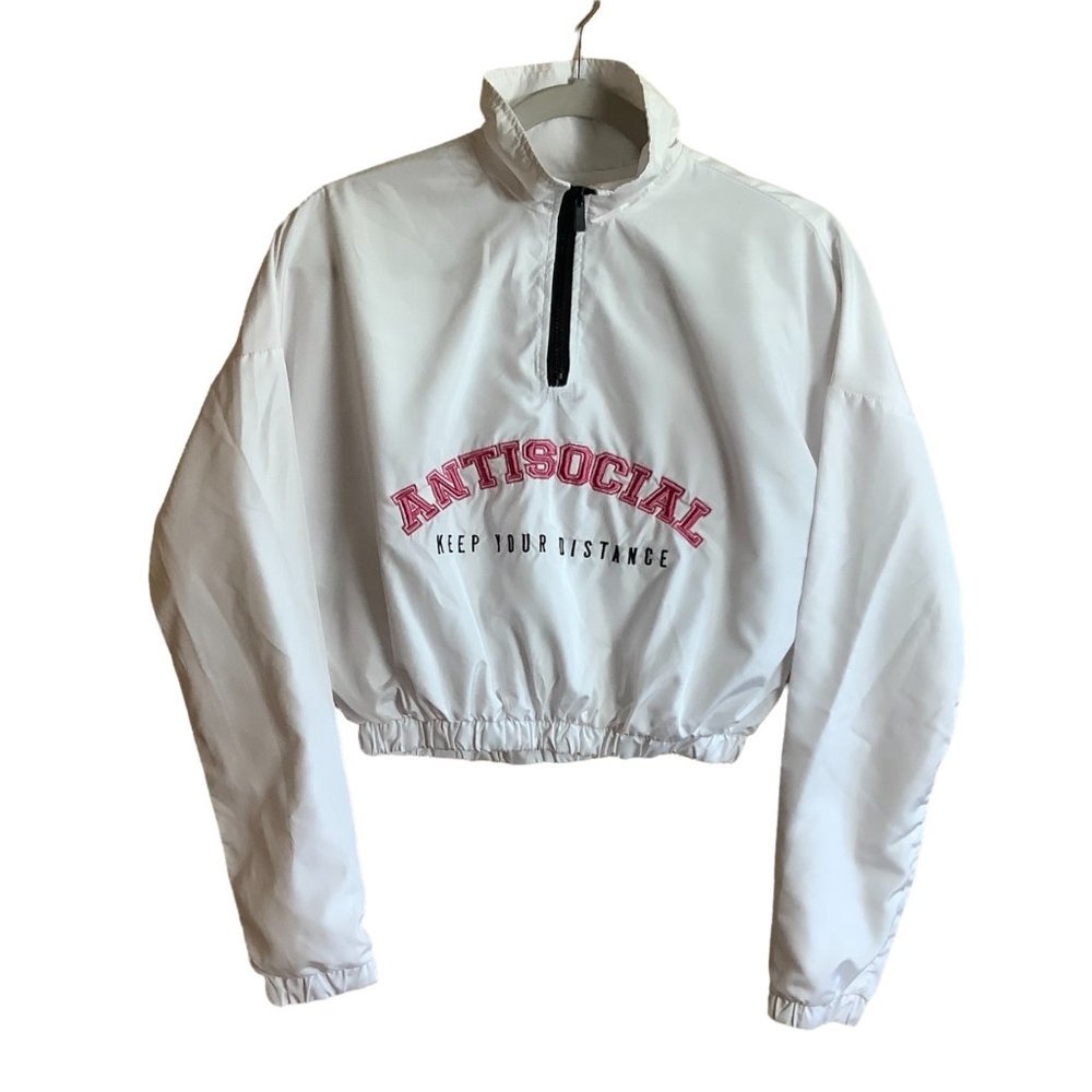 ANTISOCIAL Cropped Jacket Women Sz Small rue21 Quarter‎ Zip Long Sleeve Lined